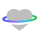 A gray heart with a gradient ring in blue, purple, and green encircling it.