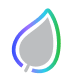 Gray leaf icon with a gradient outline transitioning from blue to green.