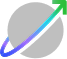 Gray circle with a diagonal gradient arrow moving upwards from bottom left to top right, transitioning from purple to green.