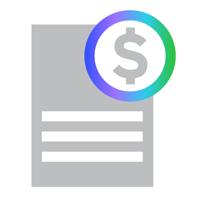 Illustration of a document with horizontal lines and a dollar symbol in a colorful circle at the top right corner.