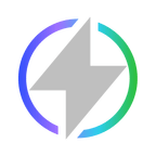 A gray lightning bolt inside a circular gradient ring transitioning from purple to green.