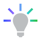 Illustration of a gray light bulb with colorful rays extending outward, symbolizing ideas or innovation.