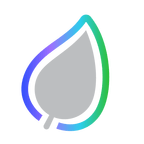 A stylized gray leaf icon with a gradient outline transitioning from blue to green.