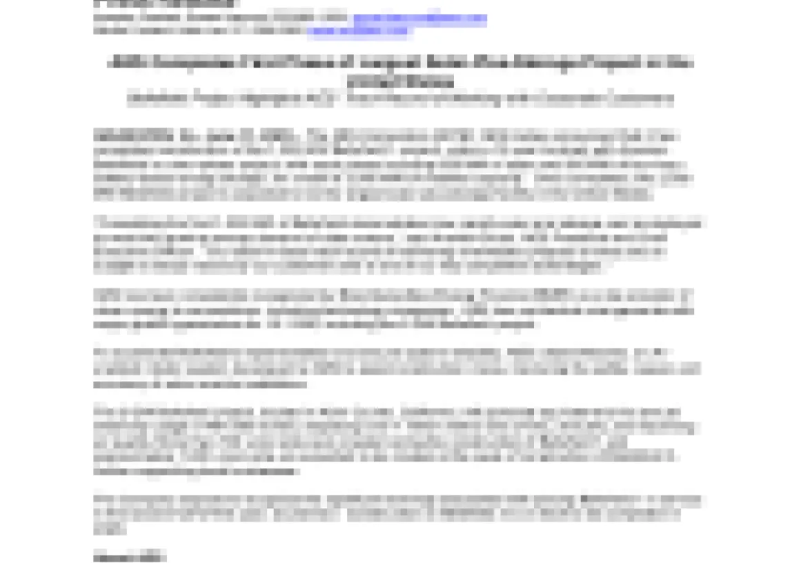 Press release document from AES announcing the first phase of a solar-plus-storage project in the United States. It includes contact information, a project overview, and details about the benefits and expected outcomes.