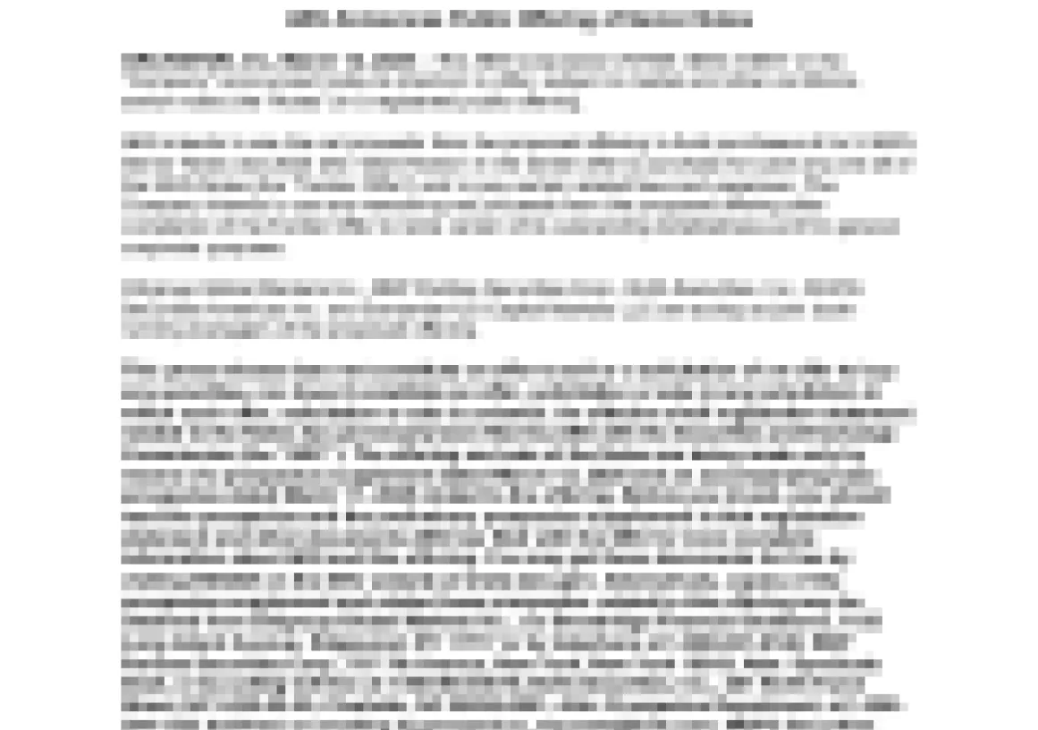 Image of a press release document from AES. The document includes the AES logo at the top right and details about a public meeting of stockholders scheduled for April 20, 2023. The text outlines the meeting's purpose and provides contact information. The document is formatted with headings and paragraphs.