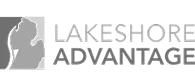 Lakeshore Advantage logo with stylized silhouette of a person's profile in gray tones.