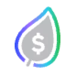 Icon of a gray leaf with a dollar sign inside, outlined in a gradient of blue, purple, and green.