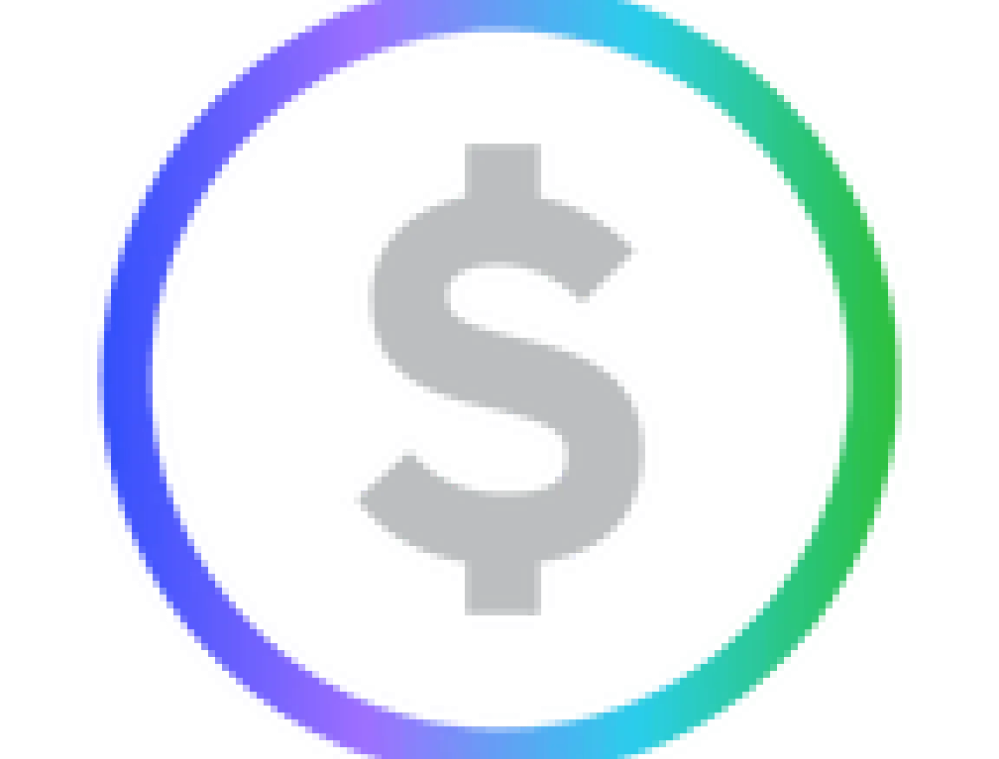 Gray dollar sign inside a circle with a gradient border from purple to green.