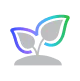 Gray plant sprouting with two leaves outlined in gradient colors.