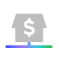 Icon of a house with a dollar sign on it, above a gradient line.