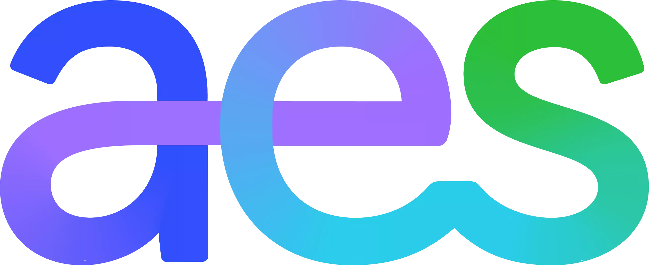 Stylized letters 'aes' in blue, purple, and green on a black background.