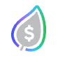 Gray leaf with a dollar sign inside, outlined in gradient colors.