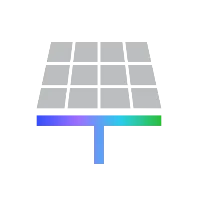 Illustration of a stylized solar panel with a grid of grey squares and a gradient line beneath.