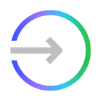 A stylized arrow pointing right inside a gradient circular outline transitioning from purple to green.