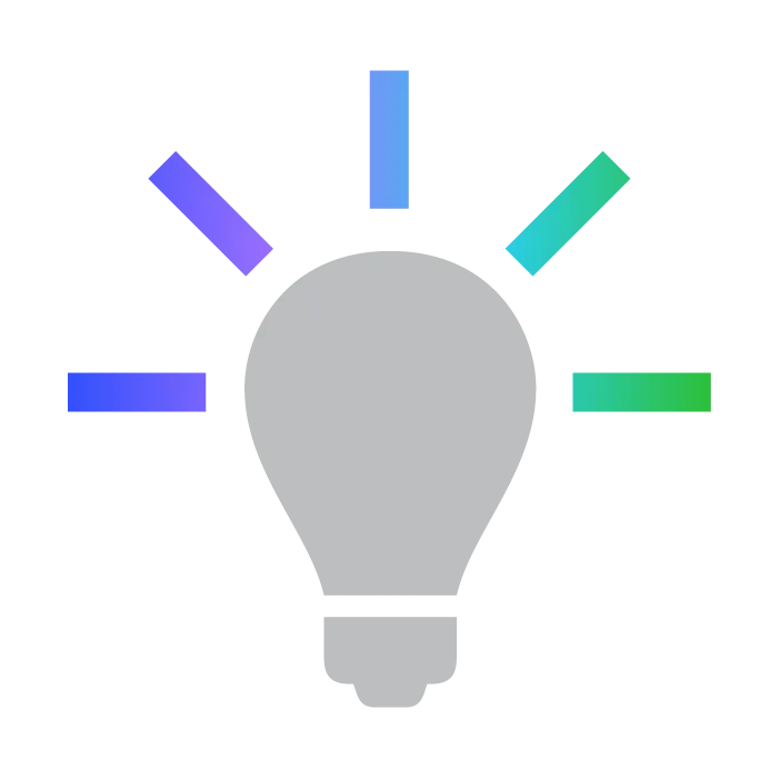 Illustration of a gray light bulb with colorful rays extending outward, symbolizing ideas or innovation.