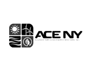 Logo of ACE NY, Alliance for Clean Energy New York, Inc. It includes four icons: a sun, wind turbines, waves, and a leaf inside a circle, representing renewable energy sources.