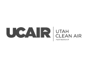 Logo of UCAIR, Utah Clean Air Partnership, with the word 'UCAIR' in bold letters and a cloud inside the letter 'R'.