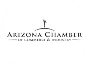 Logo of the Arizona Chamber of Commerce & Industry featuring a stylized figure standing on an arc above the text.