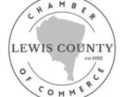 Logo of Lewis County Chamber of Commerce featuring a gray map outline with text 'Lewis County' and 'est 1922'.